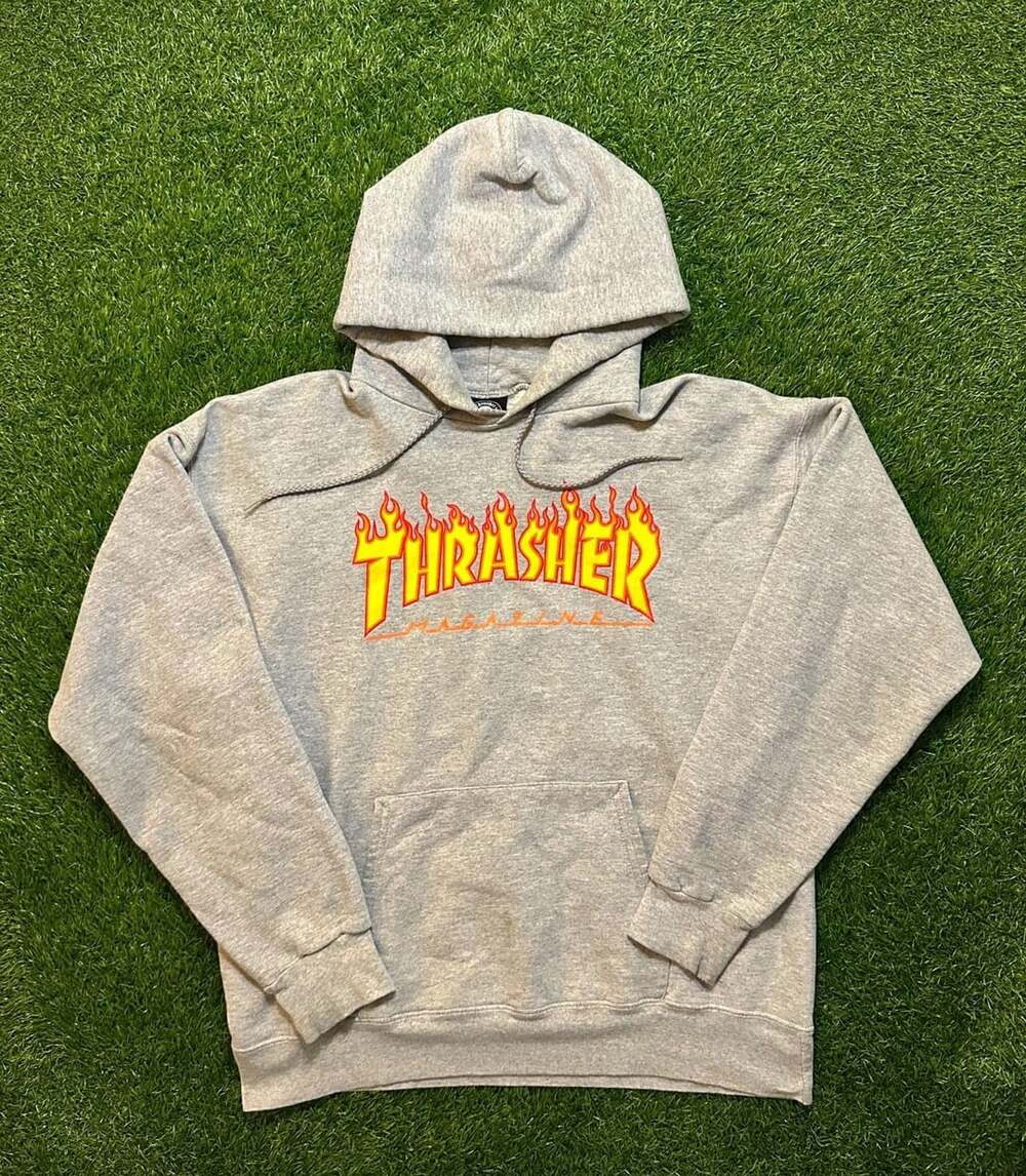 Thrasher Magazine Flame Logo Pullover Hoodie - Grey